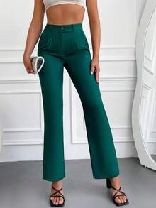 Solid Slant Pocket Suit Trousers - Dark Green - View 5