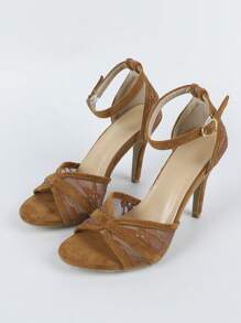 Women's Lace Strap Stiletto High Heel 2025 Nude Strap Sandals - Coffee Brown - View 2