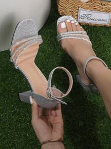 女士简约性感方头高跟凉鞋，夏季 - 銀色 - 查看 2