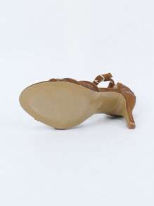 Women's Lace Strap Stiletto High Heel 2025 Nude Strap Sandals - Coffee Brown - View 5