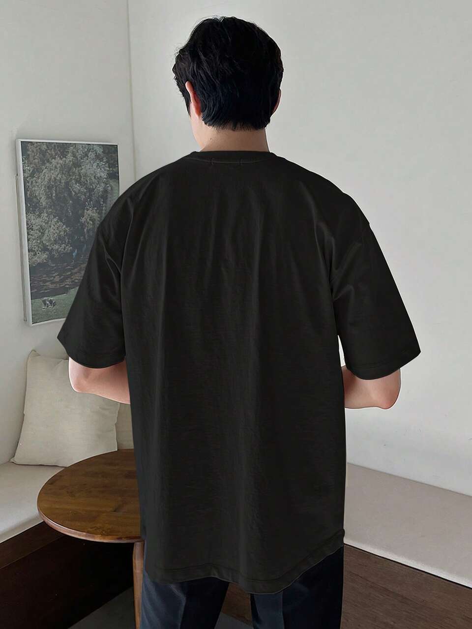 Men Cotton Solid Drop Shoulder Tee