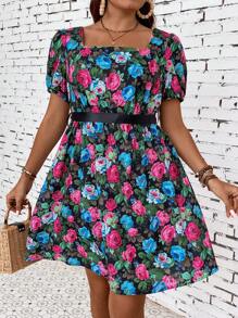 SHEIN Franclia Đầm Plus Size Buộc lại Hoa Tất cả trên in Boho - Nhiều màu - Xem 5