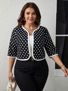 SHEIN Clasi 大碼波點圖案撞色滾邊開門襟夾克 - 黑與白 - 查看 5