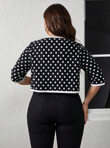 SHEIN Clasi 大碼波點圖案撞色滾邊開門襟夾克 - 黑與白 - 查看 2