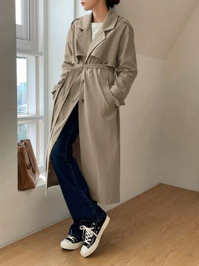 DAZY Áo khoác trench coat hai hàng khuy công sở