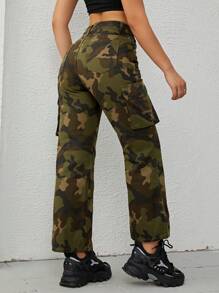 SHEIN EZwear Quần jean nữ Nút Túi Dây kéo Ngụy trang - Nhiều màu - Xem 2