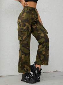 SHEIN EZwear Quần jean nữ Nút Túi Dây kéo Ngụy trang - Nhiều màu - Xem 1