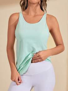 SHEIN Daily&Casual 後鏤空運動背心 - 薄荷綠 - 查看 6