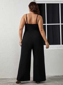 SHEIN Clasi Plus Solid Wide Leg Cami Jumpsuit - Black - View 3