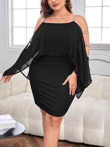 SHEIN Privé 大碼挖肩連衣裙 - 黑色 - 查看 3