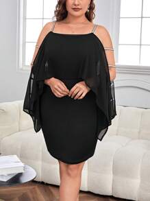 SHEIN Privé 大碼挖肩連衣裙 - 黑色 - 查看 4