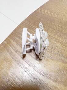 1 Vỏ Điện Thoại Đính Kim Cương Giả & Ngọc Trai Giả Trang Trí Nổi Bật Kẹp Điện Thoại Và Dây Buộc - Bạc - Xem 2