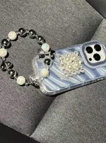 1 Vỏ Điện Thoại Đính Kim Cương Giả & Ngọc Trai Giả Trang Trí Nổi Bật Kẹp Điện Thoại Và Dây Buộc - Bạc - Xem 4