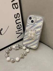 1 Vỏ Điện Thoại Đính Kim Cương Giả & Ngọc Trai Giả Trang Trí Nổi Bật Kẹp Điện Thoại Và Dây Buộc - Bạc - Xem 5