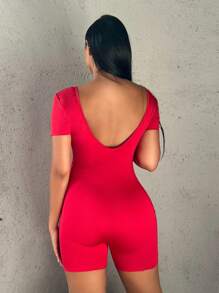 SHEIN SXY Đơn vị Nữ Cắt ra Bị tách màu trơn - Đỏ - Xem 5