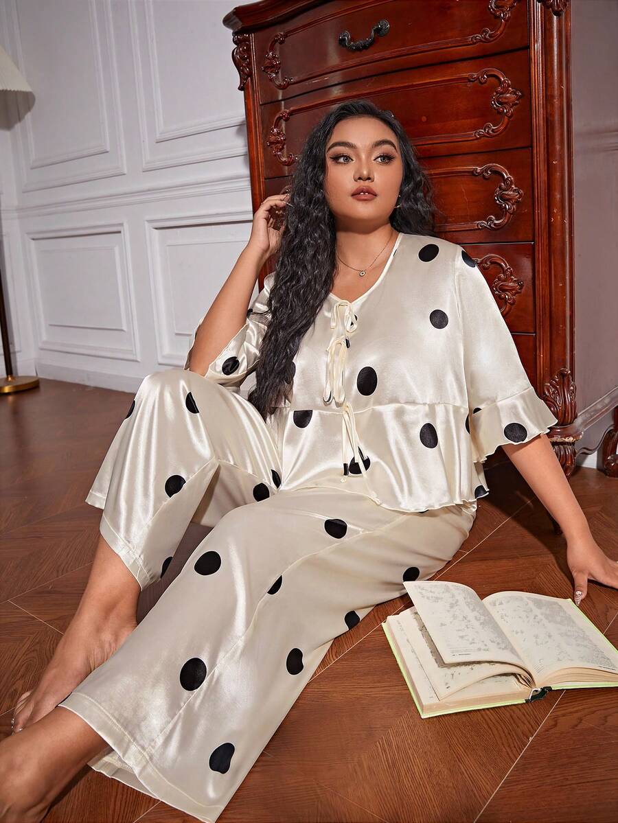 Bộ Giản Dị Kích Thước Lớn Xù Chấm bi Lãng mạn-Lãng mạn - Màu be - Xem 1