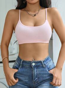 Sujetador de tirantes unicolor tejido de canalé - Rosa Pálido - Ver 4