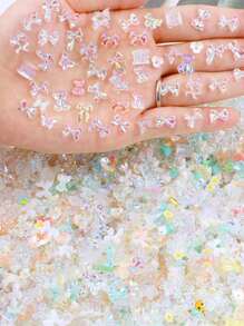 梦幻连衣裙蝴蝶结美甲装饰，1包3D树脂饰品DIY美甲配件，适用于按压式美甲，美甲宝石，美甲用品，美甲 - 彩色 - 查看 1