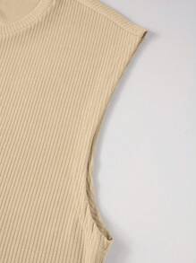 Manfinity Homme 男士素色背心上衣和腰部抽繩長褲 - 卡其色 - 查看 5