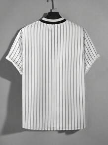 Manfinity Homme Men Striped & Letter Graphic Baseball Collar Shirt Without Tee - White - View 2