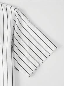 Manfinity Homme Men Striped & Letter Graphic Baseball Collar Shirt Without Tee - White - View 4