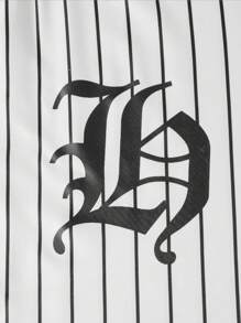 Manfinity Homme Men Striped & Letter Graphic Baseball Collar Shirt Without Tee - White - View 6