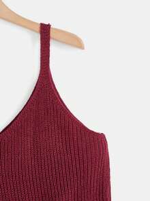 Calvaya áo đan kích thước lớn Bất đối xứng Hem thô màu trơn Giải trí - Màu Đỏ Sâu - Xem 4