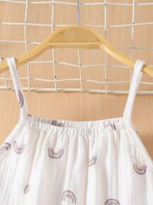 SHEIN Toddler Girls Rainbow Print Cami Top & Trousers Set - White - View 4