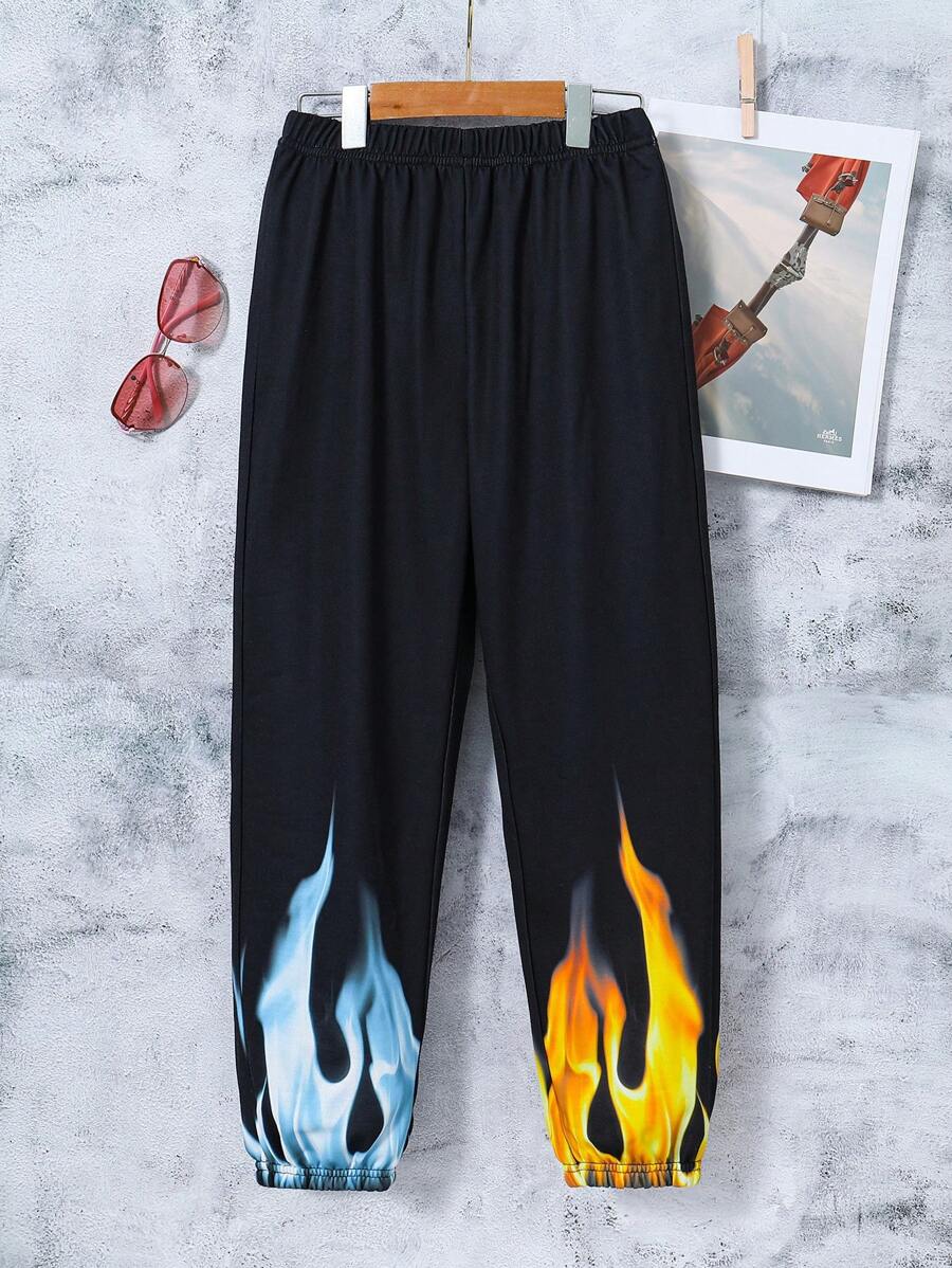 SHEIN 男孩火圖案彈性腰帶衛褲