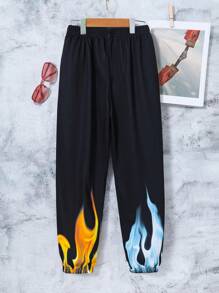 SHEIN 男孩火圖案彈性腰帶衛褲