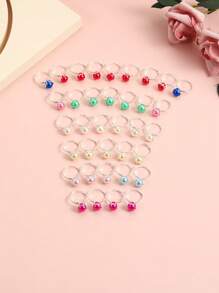 36入組女孩人造珍珠裝飾戒指日常裝飾 - 彩色 - 查看 2