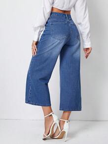 SHEIN Essnce Quần jean nữ Nút Túi Dây kéo màu trơn - Rửa trung bình - Xem 2