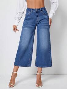 SHEIN Essnce Quần jean nữ Nút Túi Dây kéo màu trơn - Rửa trung bình - Xem 3