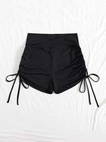 SHEIN EZwear Plus Drawstring Side Solid Shorts - Black - View 5