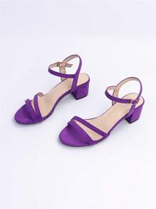 女士極簡粗跟踝帶仿麂皮時尚涼鞋 - 紫色 - 查看 2