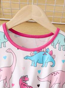 SHEIN Niñas Vestido con estampado de dinosaurio ribete con fruncido - Multicolor - Ver 5