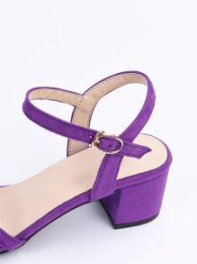 女士極簡粗跟踝帶仿麂皮時尚涼鞋 - 紫色 - 查看 4