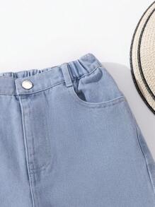 Girls Butterfly Print Wide Leg Jeans - Light Wash - View 6