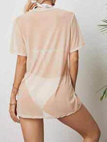 SHEIN Floral & Slogan Graphic Cover Up - Apricot - View 2