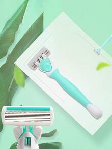 剃刀,1入組綠色剃鬚刀剃刀1支架4層刀片6層刀片附盒比基尼泳裝腋下除毛器脫毛器工具 - 綠色 - 查看 6