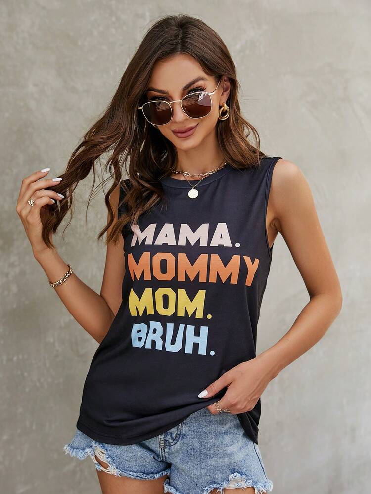 SHEIN LUNE Letter Graphic Tank Top - Black - View 4