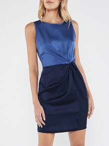 BizChic Two Tone Twist Front Satin Dress Workwear - Blue - View 1