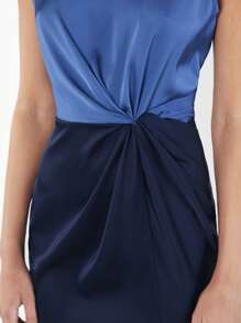 BizChic Two Tone Twist Front Satin Dress Workwear - Blue - View 2