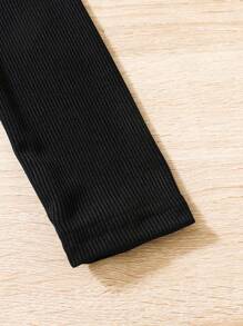 SHEIN Tween Girl Cold Shoulder Tee & Splash Ink Print Trousers - Black - View 8