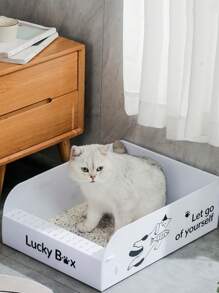 1pc Plastic Foldable Litter Box For Cats - White - View 1