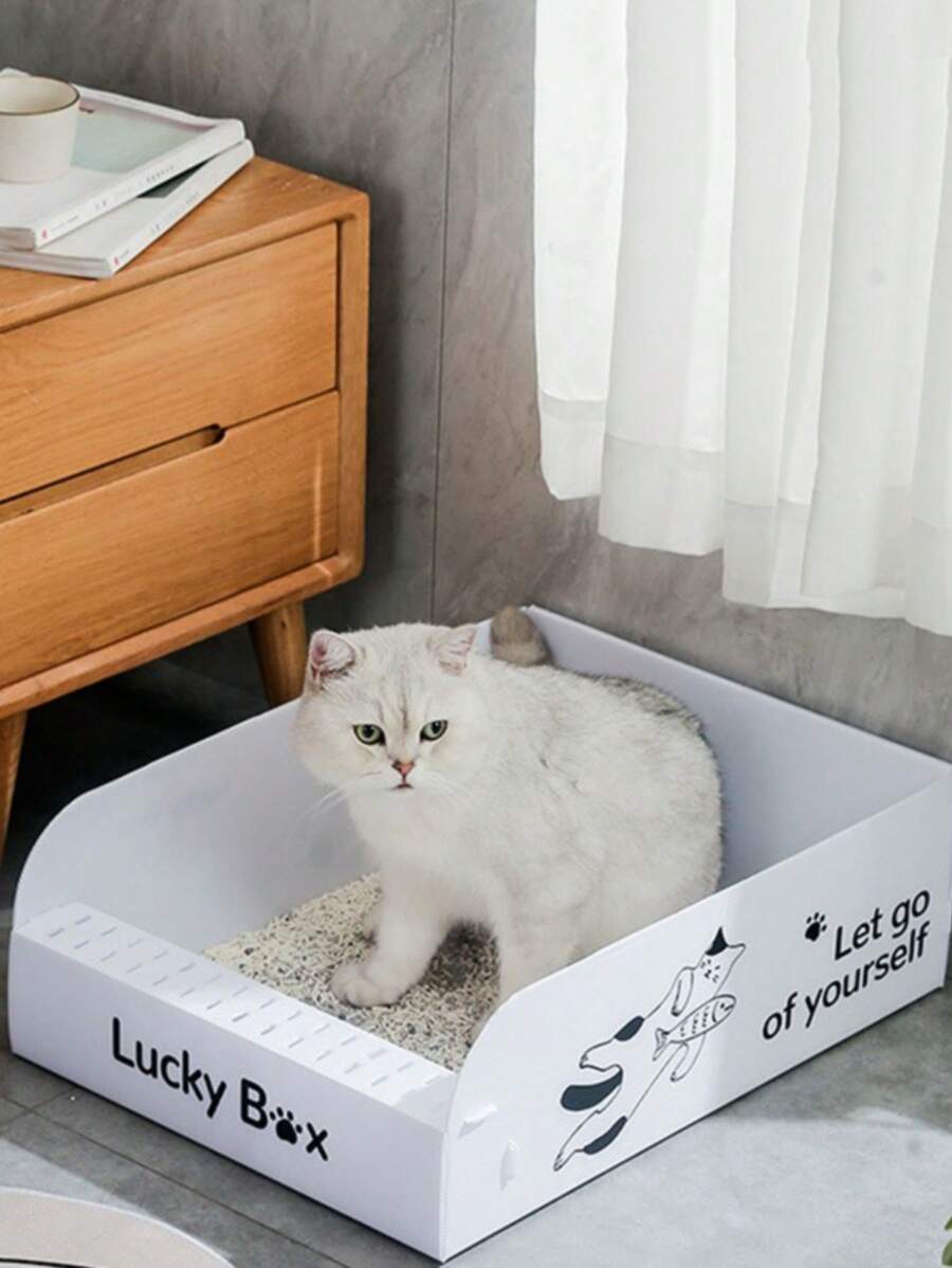 1pc Plastic Foldable Litter Box For Cats - White - View 1