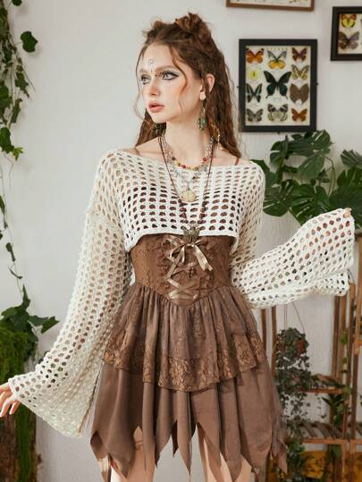 ROMWE Hippie 夏季钩针镂空短款毛衣，学校