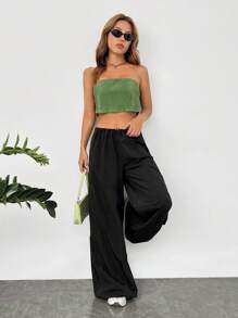 SHEIN EZwear 木耳邊短款抹胸上衣 - 綠色 - 查看 7