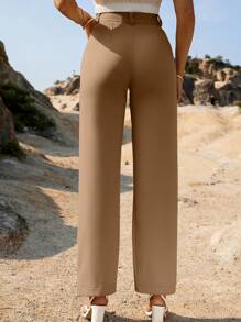 SHEIN Frenchy 高腰直筒褲 - 咖啡棕 - 查看 2