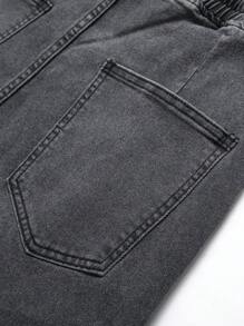 Manfinity Quần Short Denim Nam Dây kéo Túi màu trơn - Xám - Xem 3